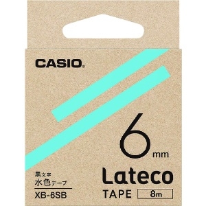 カシオ ラテコ(Lateco)専用詰め替えテープ 6mm 水色テープに黒文字 XB6SB