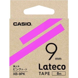 カシオ ラテコ(Lateco)専用詰め替えテープ 9mm ピンクテープに黒文字 XB9PK