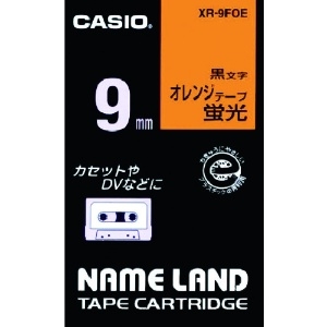 カシオ ネームランド用蛍光オレンジ色テープに黒文字9mm XR-9FOE