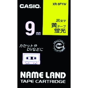 カシオ ネームランド用蛍光黄色テープに黒文字9mm XR-9FYW