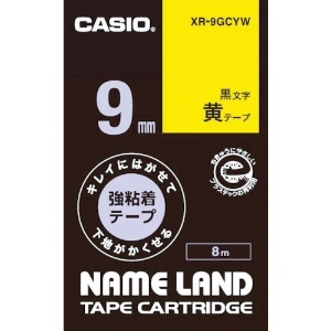 カシオ ネームランド用強粘着再剥離黒文字黄テープ9mm XR-9GCYW
