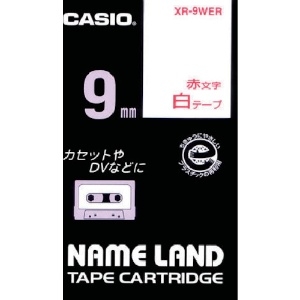 カシオ ネームランドテープ 9mm 白テープ/赤文字 XR-9WER