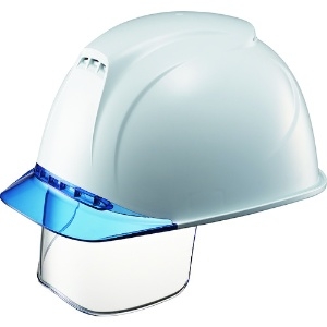 タニザワ エアライト搭載ヘルメット(透明バイザータイプ・溝付・通気孔付・ワイドシールド付) 透明バイザー:ブルー/帽体色:白 エアライト搭載ヘルメット(透明バイザータイプ・溝付・通気孔付・ワイドシールド付) 透明バイザー:ブルー/帽体色:白 1830VJ-SE-V5-W1-J