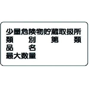 ユニット 危険物標識(横型)少量危険物貯蔵・鉄板(明治山)・300X600 828-53