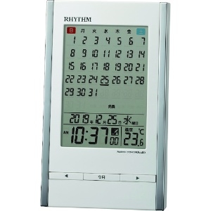 RHYTHM リズム 電波 目覚まし時計 温度計付き マンスリーカレンダー 白 8RZ210SR03