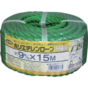 ユタカメイク ロープ PEカラーロープ万能パック 9φ×15m グリーン PE915-GN
