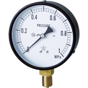 右下 一般圧力計(A枠立型・φ100) 圧力レンジ0〜0.16MPa G411-211-M-0.16MP