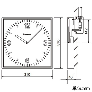 パナソニック 【販売終了】【受注生産品】壁掛型子時計 屋内用 角型 □310mm 普通ガラス 【受注生産品】壁掛型子時計 屋内用 角型 □310mm 普通ガラス TCAS2103 画像2