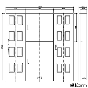 パナソニック 【受注生産品】集合計器盤用キャビネット 屋外用 東京電力管内・中部電力管内 屋根なし 木製基板付 16窓 WHMスペース30A・一般電力管内WHMスペース120A ヨコ1700×タテ1700mm 【受注生産品】集合計器盤用キャビネット 屋外用 東京電力管内・中部電力管内 屋根なし 木製基板付 16窓 WHMスペース30A・一般電力管内WHMスペース120A ヨコ1700×タテ1700mm BOG8167VW 画像2