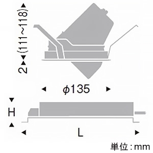 遠藤照明 LEDユニバーサルダウンライト 4000TYPE CDM-T70W器具相当 埋込穴φ125mm ナローミドル配光 非調光 電球色 LEDユニバーサルダウンライト 4000TYPE CDM-T70W器具相当 埋込穴φ125mm ナローミドル配光 非調光 電球色 ERD7269W+RX-356N 画像2