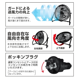 ホノベ電機 Reed 大型工業用扇風機 50cmフロアー扇 後部防塵型モーター Reed 大型工業用扇風機 50cmフロアー扇 後部防塵型モーター RD-YF501G-BK 画像4