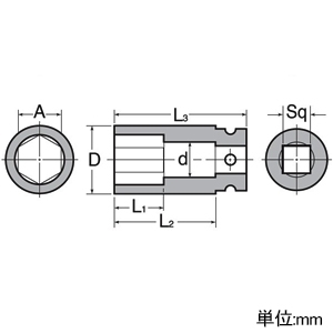 マキタ 六角ソケット ピン・Oリング付 角ドライブ19mm 26-95mm 六角ソケット ピン・Oリング付 角ドライブ19mm 26-95mm A-70144 画像2