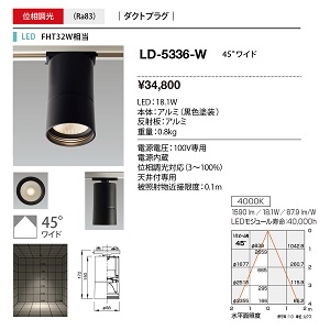 山田照明 小型シーリングライト CEILING Unicorn FHT32W相当 位相調光 白色 配光角度:45° LD-5336-W