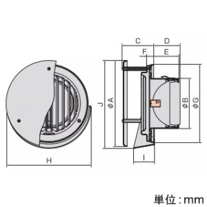 バクマ工業 【受注生産品】丸型防風板付縦ガラリ換気口 ルーバー脱着式 水切り付 低圧損 防火ダンパー付 アミ付 5メッシュ 取付穴付 ステンレス製 シルバーメタリックライト 100φ用 【受注生産品】丸型防風板付縦ガラリ換気口 ルーバー脱着式 水切り付 低圧損 防火ダンパー付 アミ付 5メッシュ 取付穴付 ステンレス製 シルバーメタリックライト 100φ用 KWD-100T-A5 画像3