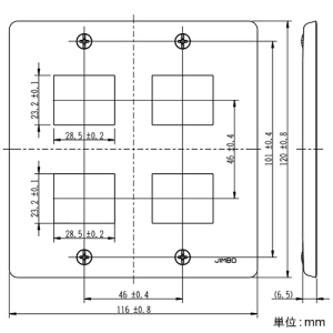 神保電器 ステンレスプレート 2連用 4(2+2)個口 ステンレスプレート 2連用 4(2+2)個口 BP-2S-2 画像2