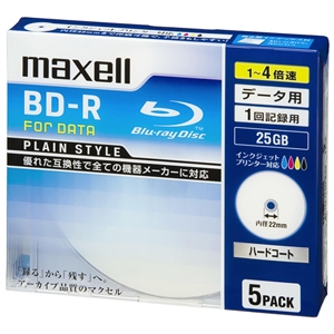 マクセル データ用ブルーレイディスク BD-R PLAIN STYLE ひろびろ美白レーベルディスク 1回記録用 片面1層25GB 1〜4倍速対応 5枚入 BR25PPLWPB.5S