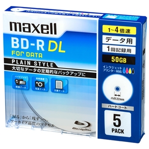 マクセル データ用ブルーレイディスク BD-R PLAIN STYLE ひろびろ美白レーベルディスク 1回記録用 片面2層50GB 1〜4倍速対応 5枚入 BR50PPLWPB.5S