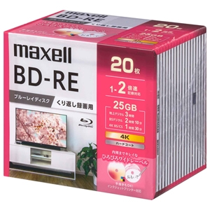 マクセル 録画用ブルーレイディスク BD-RE ひろびろワイドレーベルディスク くり返し録画用 25GB(1層) 1〜2倍速記録対応 20枚入 BEV25WPG.20S