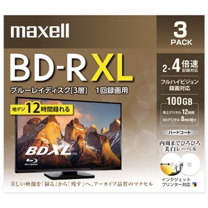 マクセル 録画用ブルーレイディスク BD-R XL ひろびろ美白レーベルディスク 1回録画用 100GB(片面3層) 2〜4倍速対応 3枚入 BRV100WPE.3J