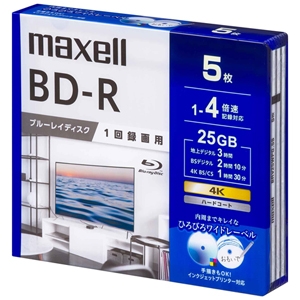 マクセル 録画用ブルーレイディスク BD-R ひろびろワイドレーベルディスク 1回録画用 25GB(1層) 1〜4倍速対応 5枚入 録画用ブルーレイディスク BD-R ひろびろワイドレーベルディスク 1回録画用 25GB(1層) 1〜4倍速対応 5枚入 BRV25WPG.5S