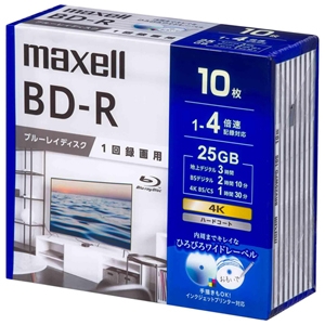 マクセル 録画用ブルーレイディスク BD-R ひろびろワイドレーベルディスク 1回録画用 25GB(1層) 1〜4倍速対応 10枚入 録画用ブルーレイディスク BD-R ひろびろワイドレーベルディスク 1回録画用 25GB(1層) 1〜4倍速対応 10枚入 BRV25WPG.10S