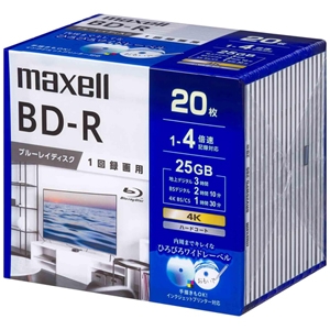 マクセル 録画用ブルーレイディスク BD-R ひろびろワイドレーベルディスク 1回録画用 25GB(1層) 1〜4倍速対応 20枚入 BRV25WPG.20S