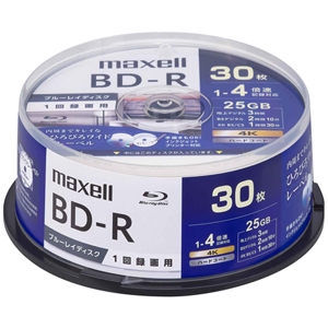 マクセル 録画用ブルーレイディスク BD-R ひろびろワイドレーベルディスク 1回録画用 25GB(1層) 1〜4倍速対応 スピンドルケース 30枚入 BRV25WPG.30SP