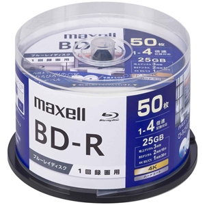 マクセル 録画用ブルーレイディスク BD-R ひろびろワイドレーベルディスク 1回録画用 25GB(1層) 1〜4倍速対応 スピンドルケース 50枚入 BRV25WPG.50SP