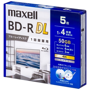 マクセル 録画用ブルーレイディスク BD-R DL ひろびろワイドレーベルディスク 1回録画用 50GB(2層) 1〜4倍速記録対応 5枚入 録画用ブルーレイディスク BD-R DL ひろびろワイドレーベルディスク 1回録画用 50GB(2層) 1〜4倍速記録対応 5枚入 BRV50WPG.5S