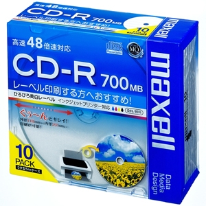 マクセル データ用CD-R ひろびろ美白レーベルディスク 700MB 2〜48倍速対応 10枚入 データ用CD-R ひろびろ美白レーベルディスク 700MB 2〜48倍速対応 10枚入 CDR700S.WP.S1P10S