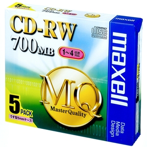 マクセル データ用CD-RW MQシリーズ 書き換え型タイプ アンフォーマット 700MB 1〜4倍速対応 5枚入 CDRW80MQ.S1P5S
