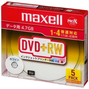 マクセル データ用DVD+RW ホワイトレーベルディスク くり返し記録用 片面4.7GB 1〜4倍速対応 5枚入 データ用DVD+RW ホワイトレーベルディスク くり返し記録用 片面4.7GB 1〜4倍速対応 5枚入 D+RW47PWB.S1P5SA