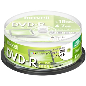 マクセル データ用DVD-R ホワイトディスク ひろびろレーベルディスク 1回記録用 片面4.7GB 1〜16倍速対応 スピンドルケース 20枚入 DR47PWE.20SP