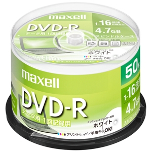 マクセル データ用DVD-R ホワイトディスク ひろびろレーベルディスク 1回記録用 片面4.7GB 1〜16倍速対応 スピンドルケース 50枚入 データ用DVD-R ホワイトディスク ひろびろレーベルディスク 1回記録用 片面4.7GB 1〜16倍速対応 スピンドルケース 50枚入 DR47PWE.50SP