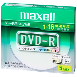 マクセル データ用DVD-R ひろびろワイドレーベルディスク 1回記録用 片面4.7GB 1〜16倍速対応 5枚入 DR47WPD.S1P5SA