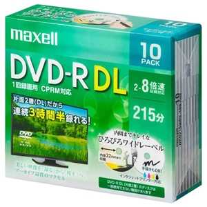 マクセル 録画用DVD-R DUAL LAYER ひろびろワイドレーベルディスク 1回録画用 片面2層8.5GB 2〜8倍速CPRM対応 10枚入 録画用DVD-R DUAL LAYER ひろびろワイドレーベルディスク 1回録画用 片面2層8.5GB 2〜8倍速CPRM対応 10枚入 DRD215WPE.10S