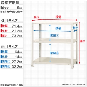 北島 ボルト式棚 荷重40kg スマートラック 開放型 NSTR-243-3-W 3段 ホワイト 700×200×750 ボルト式棚 荷重40kg スマートラック 開放型 NSTR-243-3-W 3段 ホワイト 700×200×750 NSTR-243-3-W 画像2