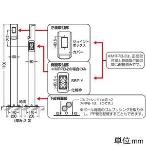 未来工業 給電ポール アンカー固定タイプ 取付箇所1箇所(正面) 仕上り高さ1100mm ベース付 シルバー 給電ポール アンカー固定タイプ 取付箇所1箇所(正面) 仕上り高さ1100mm ベース付 シルバー MRPB-1 画像2