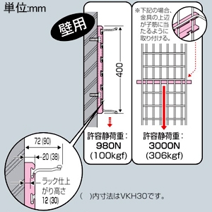 未来工業 壁取付金具 ミラメッシュ付属品 壁用 電気亜鉛めっき仕様 ラック仕上がり高さ30mm 壁取付金具 ミラメッシュ付属品 壁用 電気亜鉛めっき仕様 ラック仕上がり高さ30mm SRM6-VKH30 画像2