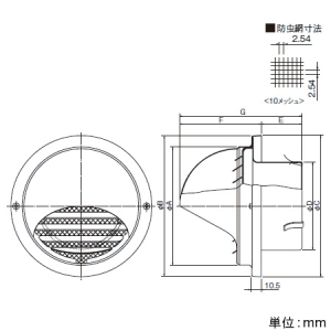 日本キヤリア(東芝) 丸形パイプフード φ150用 ガラリ・防虫網付 ステンレス製 ブラック 丸形パイプフード φ150用 ガラリ・防虫網付 ステンレス製 ブラック DV-202RNV(K) 画像2