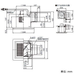 日本キヤリア(東芝) ダクト用換気扇 スタンダード格子タイプ サニタリー用 BL規格浴室用&#8544;型低騒音形 接続ダクトφ100mm 埋込寸法175mm角 鋼板ボディ ダクト用換気扇 スタンダード格子タイプ サニタリー用 BL規格浴室用&#8544;型低騒音形 接続ダクトφ100mm 埋込寸法175mm角 鋼板ボディ DVF-G10L3B1 画像2