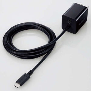 ELECOM AC充電器 ケーブル一体型 TypeC×1+TypeCポート 最大出力20W PD対応 ケーブル長1.5m ブラック MPA-ACCP37BK