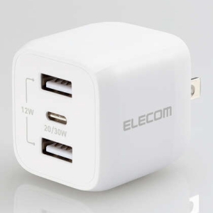 ELECOM キューブAC充電器 TypeC×1+TypeA×2ポート 最大出力32W PD対応 MPA-ACCP4032WH