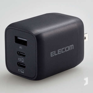 ELECOM キューブAC充電器 TypeC×2+TypeA×1ポート 最大出力65W PD対応 MPA-ACCP4465BK