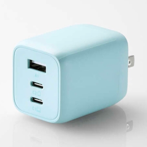 ELECOM AC充電器 USB充電器 PD対応対応 PPS対応 65W TypeC2ポート TypeA1ポート スイングプラグ &me ペールブルー MPA-ACCP4465BU
