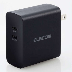 ELECOM AC充電器 TypeC×2ポート 最大出力70W PD対応 MPA-ACCP4570BK