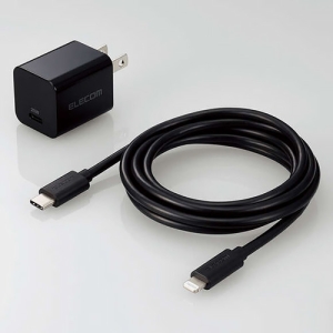 ELECOM AC充電器 最大出力20W PD対応 TypeC-Lightningケーブル付 ブラック MPA-ACLP04BK