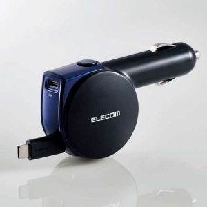 ELECOM シガーチャージャー リール式 TypeC1ポート 最大出力35W ケーブル長90cm MPA-CCCPD02BK