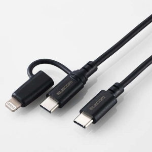 ELECOM 2in1USBケーブル TypeC+Lightning PD対応 長さ1.0m ブラック 2in1USBケーブル TypeC+Lightning PD対応 長さ1.0m ブラック MPA-CCLAD10BK