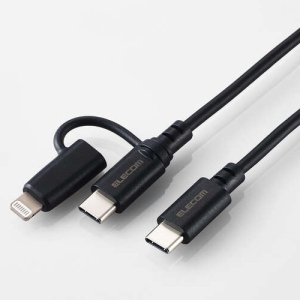 ELECOM 2in1USBケーブル TypeC+Lightning PD対応 長さ1.5m ブラック 2in1USBケーブル TypeC+Lightning PD対応 長さ1.5m ブラック MPA-CCLAD15BK